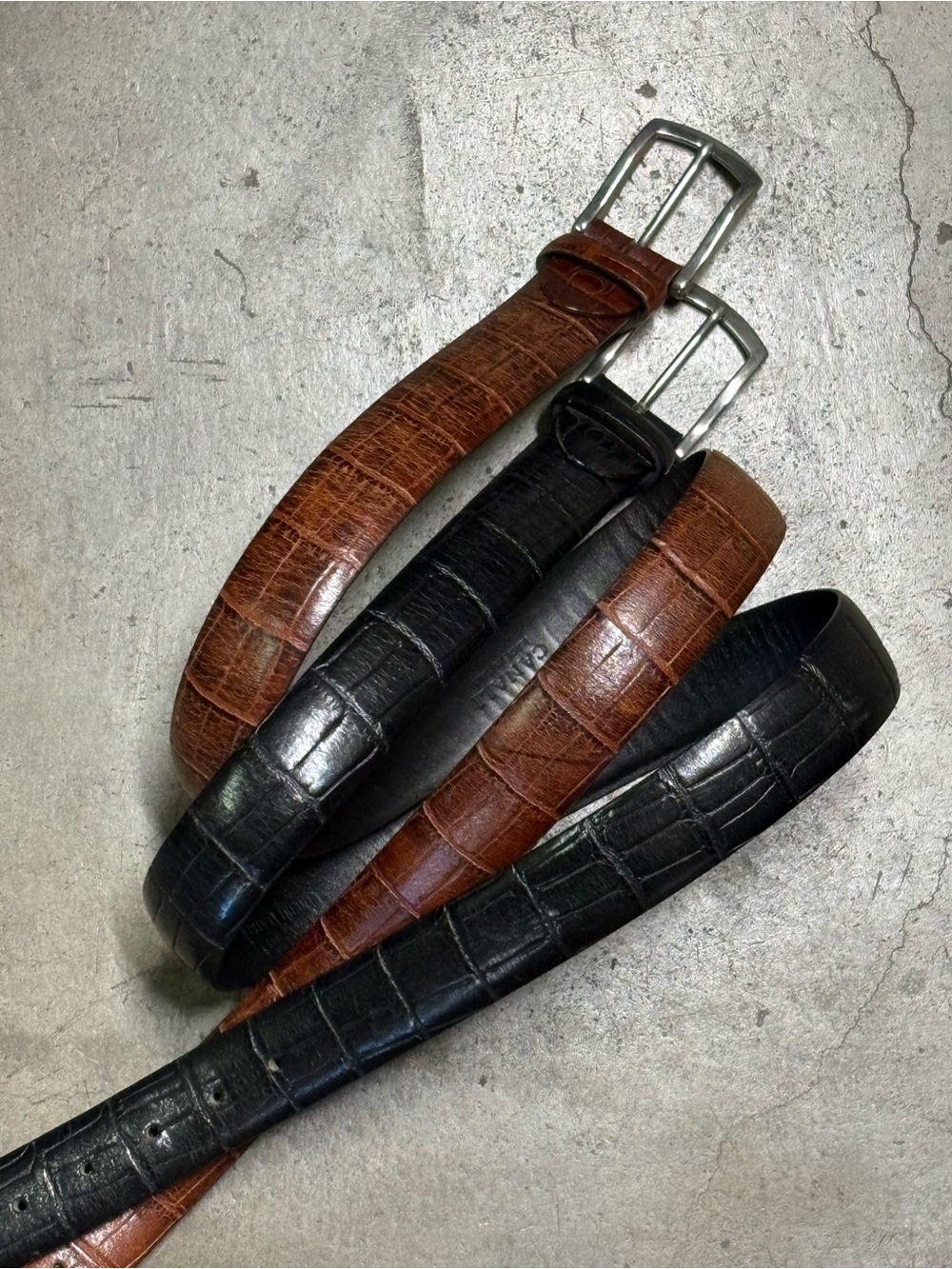 Canali Bundle Black Brown Alligator Style Italian Leather Belts Size 34-36”